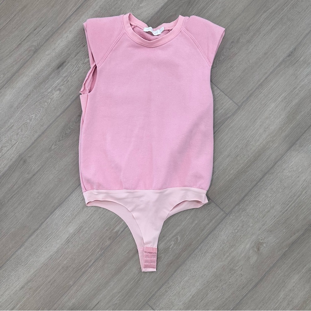 JONATHAN SIMKHAI padded shoulder sleeveless sweatshirt bodysuit pink XS